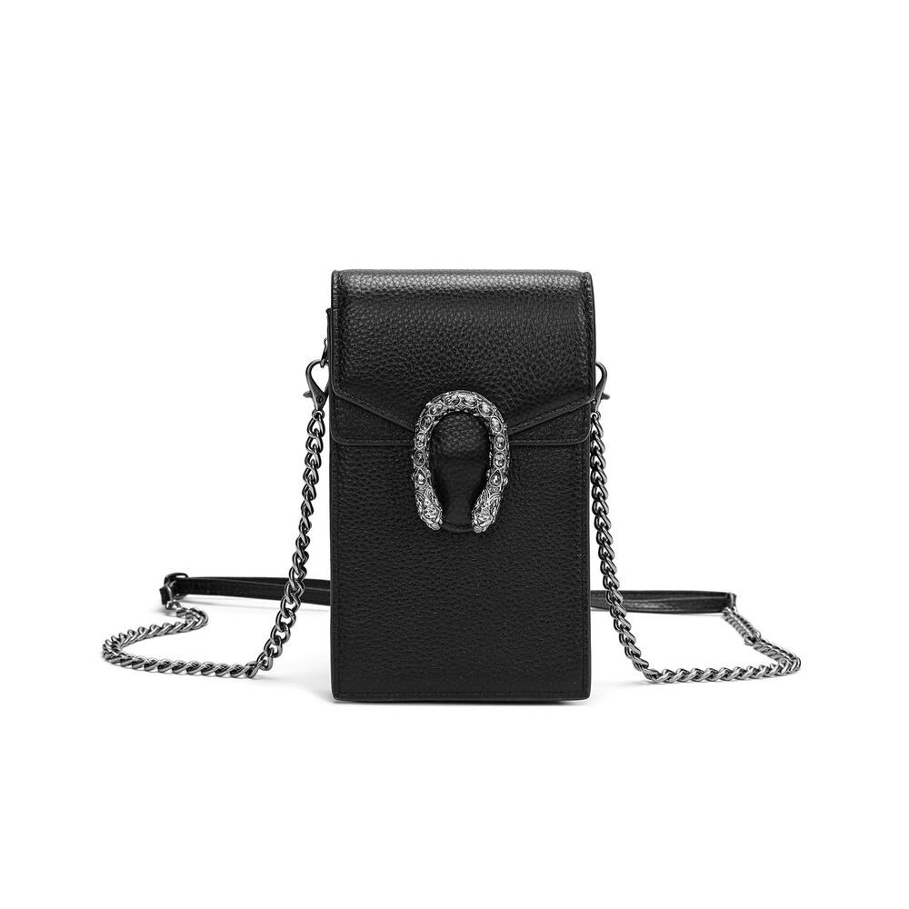 Tiffany & Fred Pebbled Leather Crossbody Phone Bag Black Designer Luxury Travel